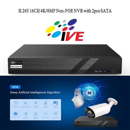 H.265 16CH 4K/8MP Non-POE NVR with 2pcs SATA
